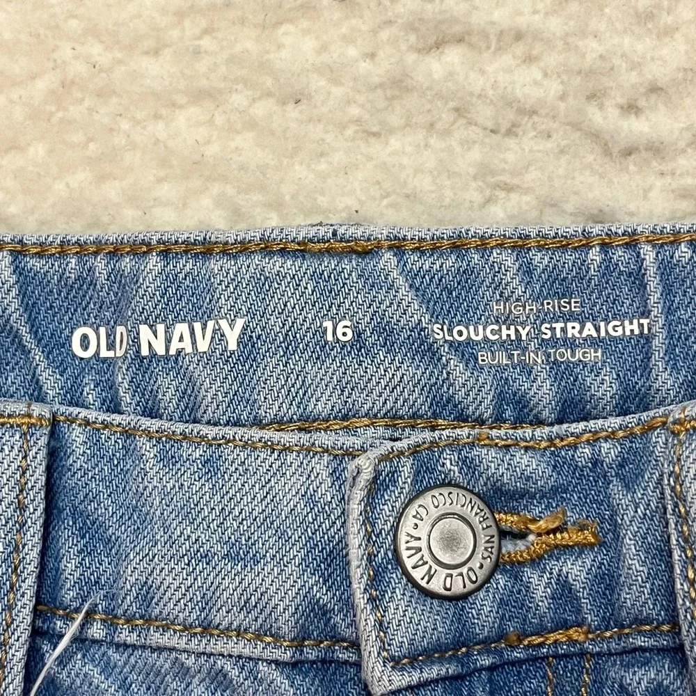 Old Navy Jeans Boys 16 Blue Slouchy Straight High Rise Distressed Built-In Tough
